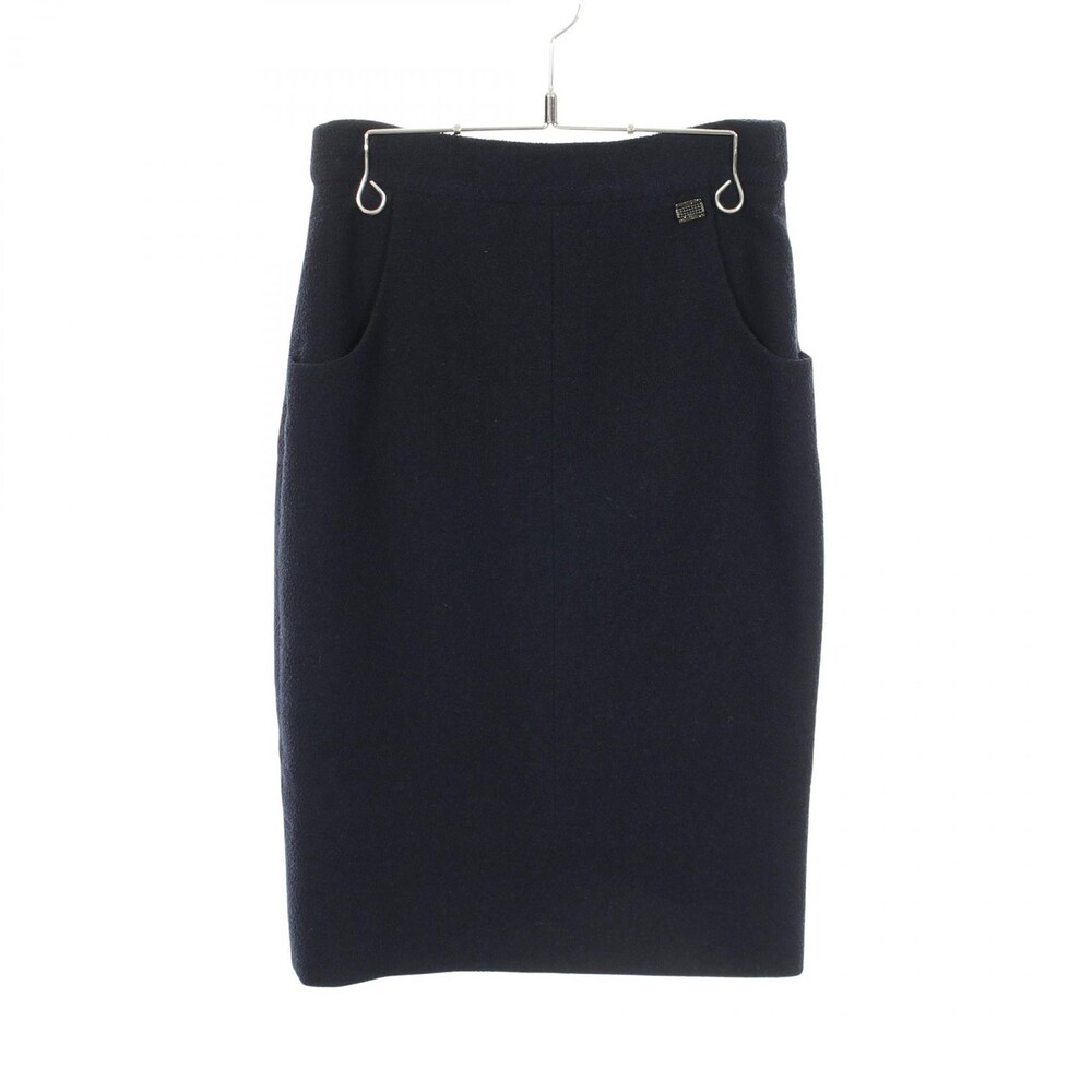 Chanel Pile Skirt #36 Wool Navy Used #339367C35B
